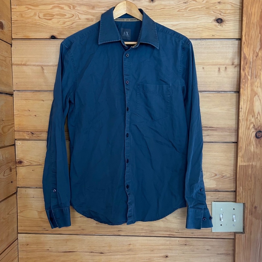 Armani Exchange Button Down Shirt Mens Medium Teal Blue Long Sleeve Cotton AX